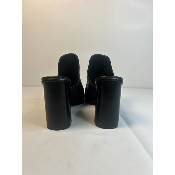 Aldo Legossa Black Leather Open Toe Mule Size 8 Block Heels Boho Western Slip On - Picture 8 of 13